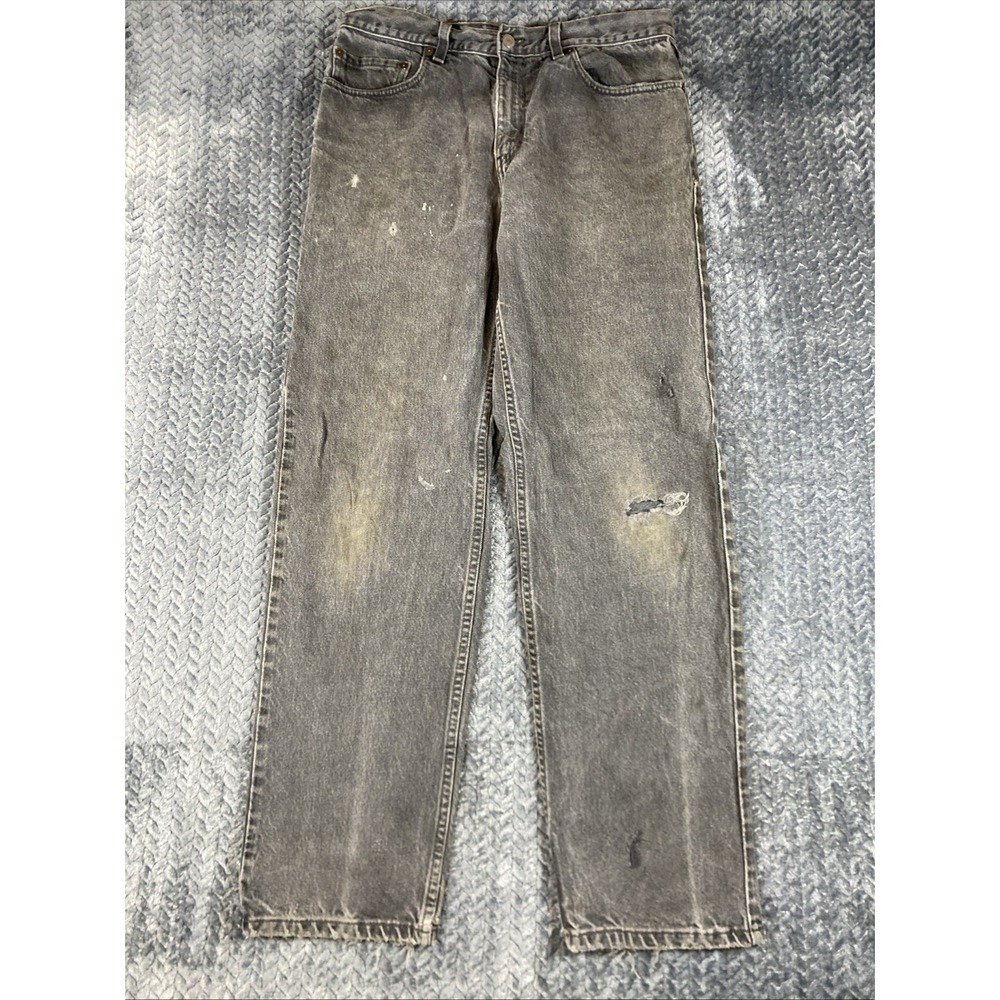 Vintage Black Levi Jeans 34x32 Relaxed Fit Straight Leg Denim Distressed